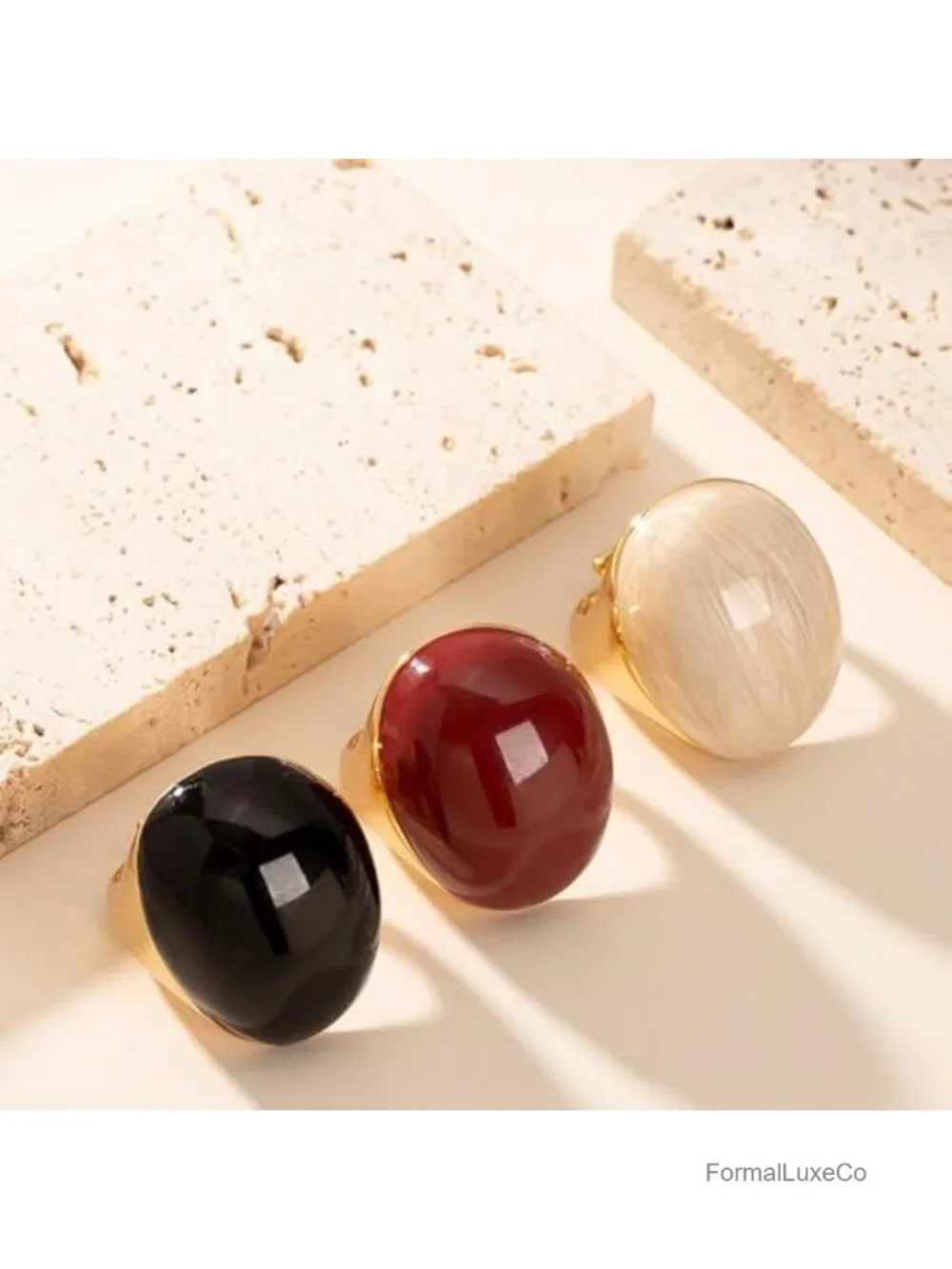 Gold Plated Geometric Oval Statement Ring Adjustable Minimalist Dome Cocktail
